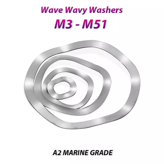 A2 Marine Grade Stainless Steel Wave Wavy Spring Crinkle Washers Metric M3-M51