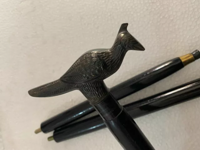 Victorian Brass Peacock Head Handle Vintage Black Wooden Walking Stick Designer