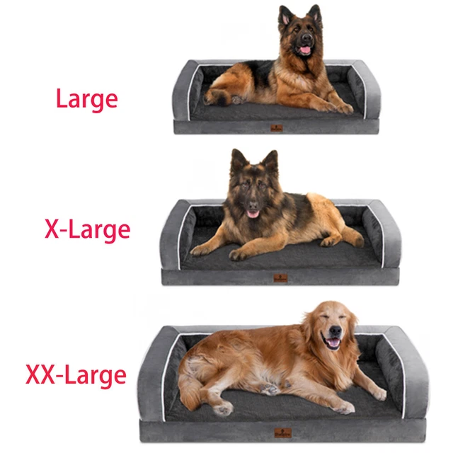 Dark Gray Orthopedic L-XXL Dog Bed 3Side Memory Foam Bolster Pet Sofa with Cover
