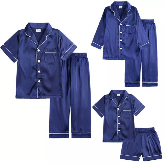 Boys Girls Pyjamas Set Nightwear Pjs Satin Silk Sleepwear Top Pants Kids Outfits