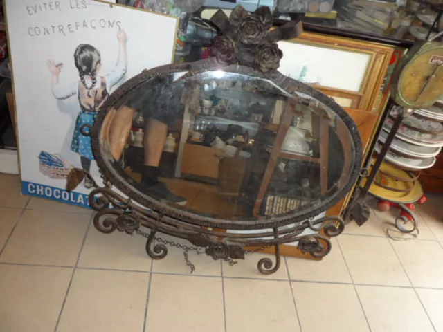 Espejo Hierro Forjado Oval Art Deco À Flor Martillado Espejo Bisaute