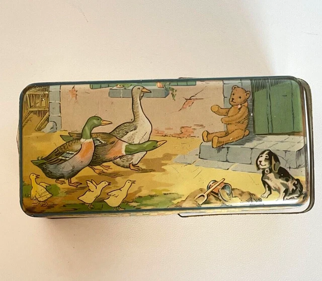 Boîte à Gâteaux Anglaise Ancienne En Tôle Lithographiée - Années 1920 - Décor Chiens - Métal Rectangulaire
