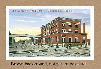 Il Bloomington Chicago & Alton Railroad Depot Station Commemorative Postcard
