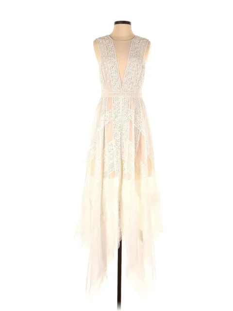 NWT BCBG MaxAzria Andi in Off White Nude Lace Handkerchief Hem Sheer Dress 6