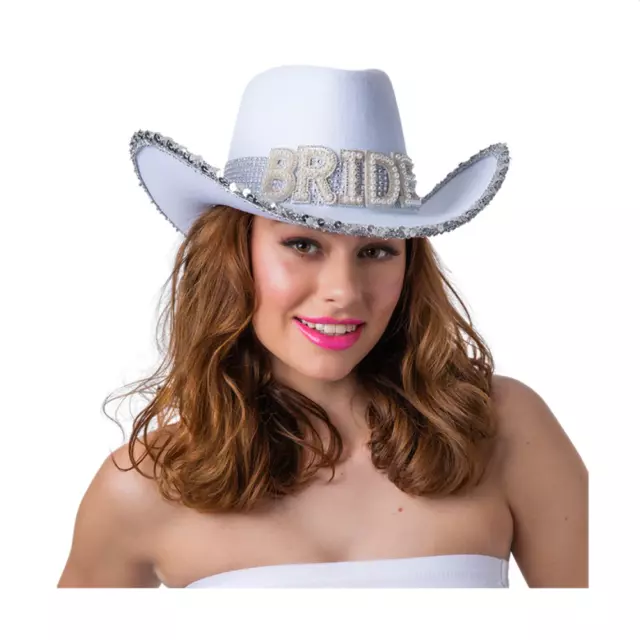 Texan Vaquera Sombrero Blanco de Cowboy Mujer Novia Disfraz Despedida Soltera