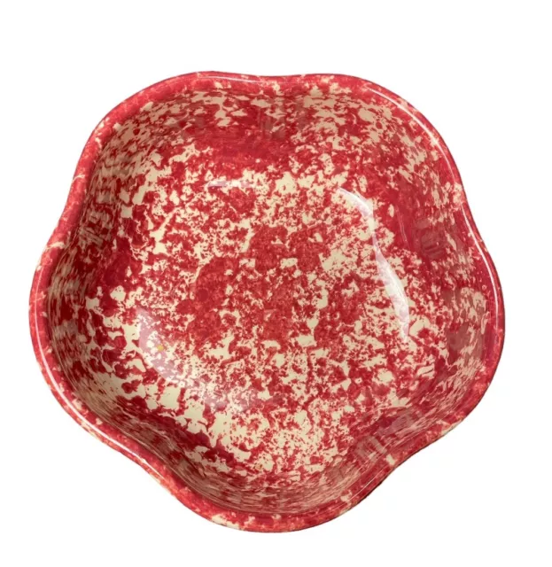Roseville Pottery Gerald Henn Red Sponge-ware Scalloped Bowl. 6.5 USA VTG. 90’s
