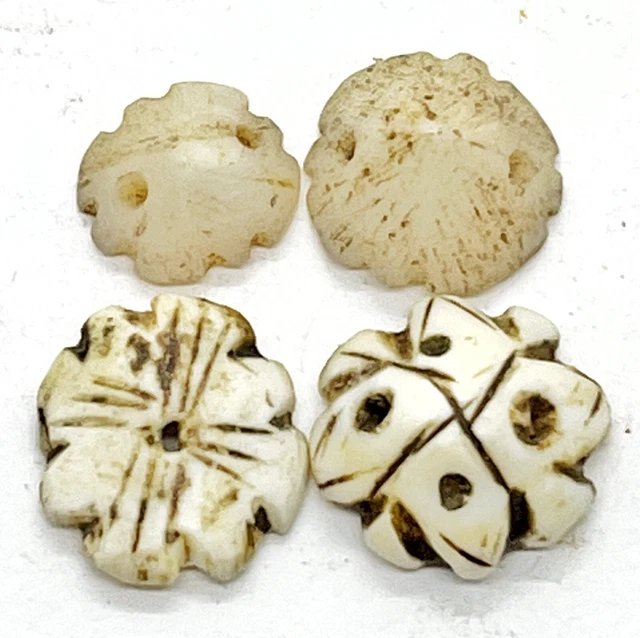 4 Rare Genuine Antique Conch Shell Carved Beads From The Naga People Group