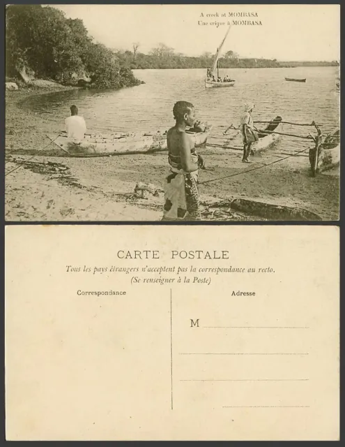 Kenya Old Postcard A Creek at Mombasa Une erique River Scene Native Boats Canoes