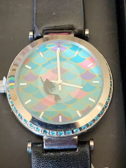 Disney The Little Mermaid Ariel Swim Scales Bling Faux Leather Strap Watch. New