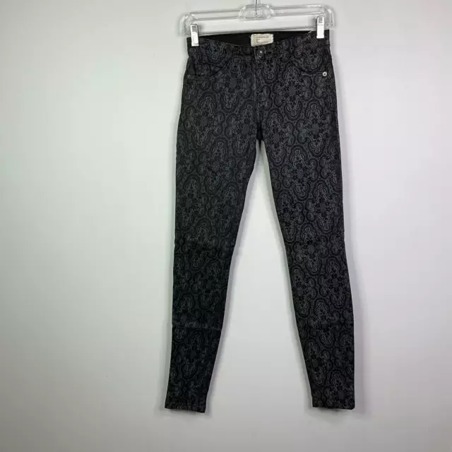 Current/Elliott Jeans The Ankle Skinny Women Size 24 Black Antique Lace Stretch