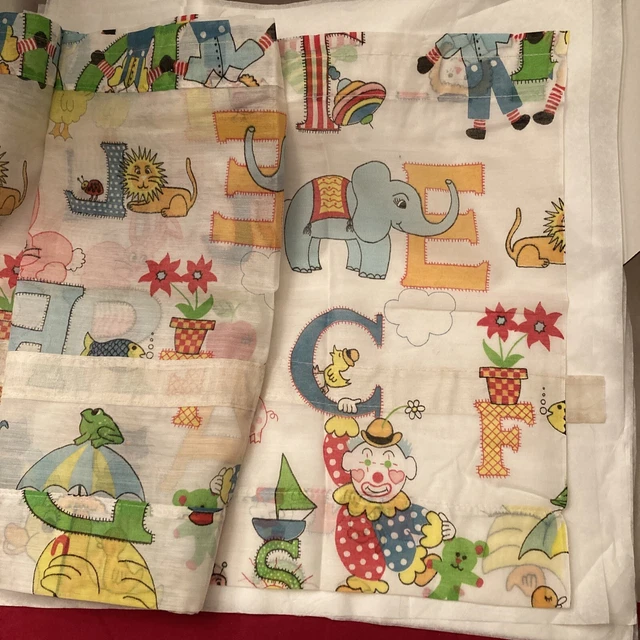 Vintage Children’s Sheer Double Rod Pocket Valance  Alphabet Apple Bear 60”x18”