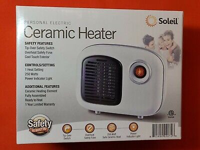 Soleil Personal Indoor Ceramic Mini Heater White New 250W Free Shipping