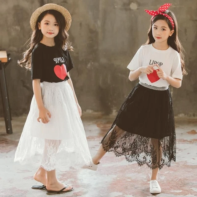 T-Shirt E Gonna di Pizzo Abiti Manica Corta Vestiti Set Per Ragazza Principessa 2