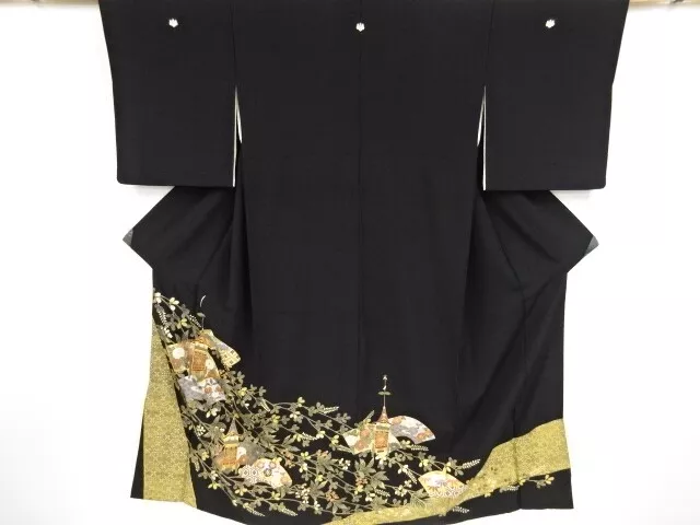 80853# Japanese Kimono / Antique Tomesode / Embroidery / Floral Cart & Jigam