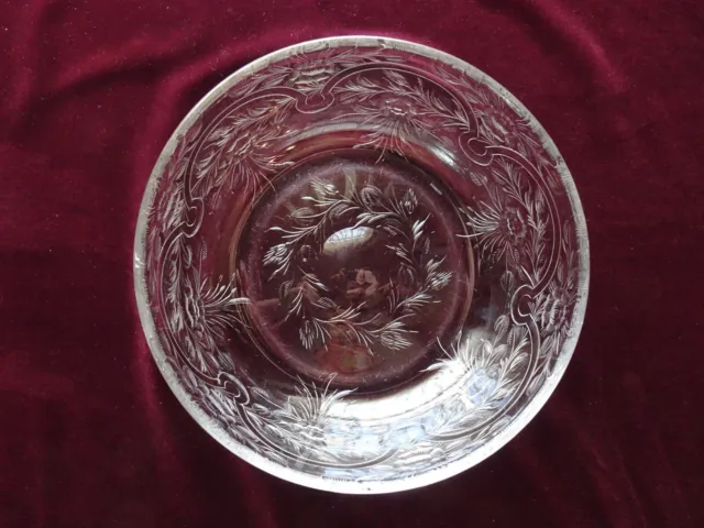 Vintage Hawkes American Brilliant Cut Engraved Clear Glass Serving Bowl, Flowers