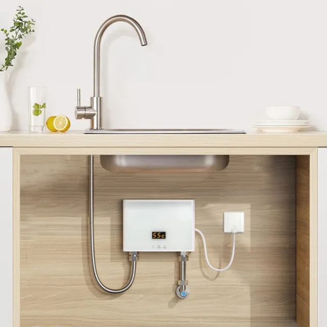 Mini chauffe-eau électrique, chauffe-eau sans réservoir instantané 3000w  avec écran LCD, chauffe-eau sous évier pour le lavage de la salle de bain  de la cuisine (rouge)