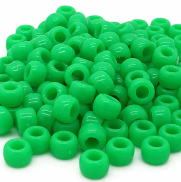 100 Green Neon Pony Beads,IDEAL FOR DUMMY CLIPS,BRACELETS,HAIR BRADING