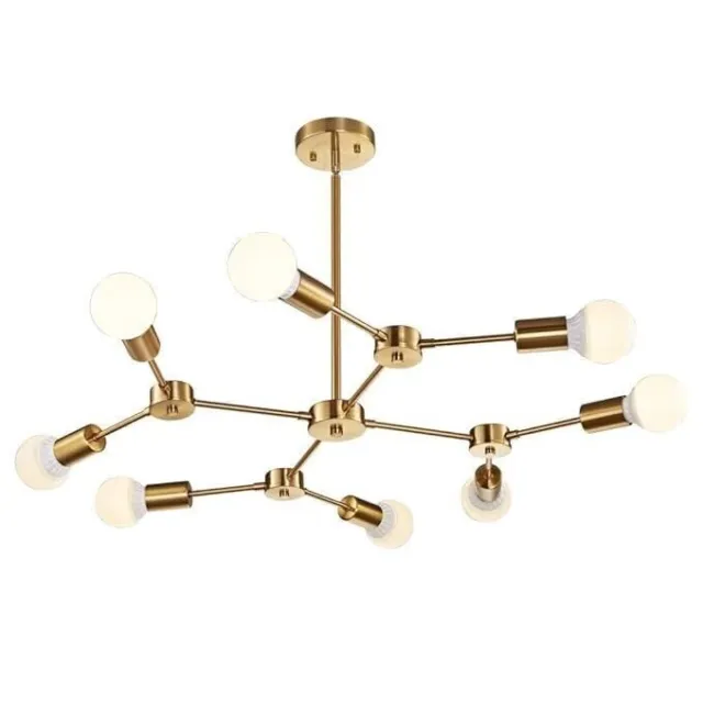 Chandelier E26 Brass Mid Century Modern Semi Flush Mount Ceiling 8-Light Fixture