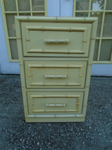 Faux Bamboo Bachelor 3 drawers Nightstand Aloha Hollywood Regency Dixie Cabinet