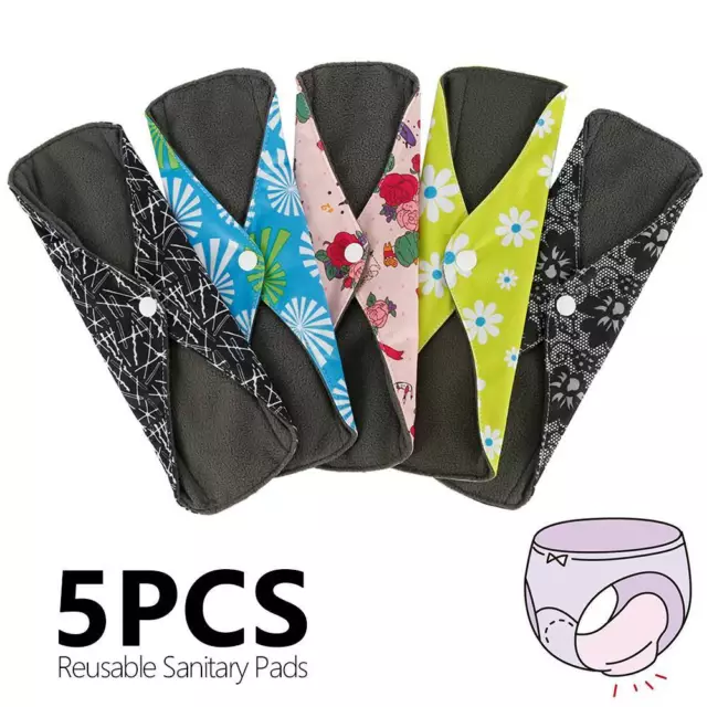 5X Women Menstrual Pads Reusable Panty Liners Sanitary Bamboo Washable Cloth NEW