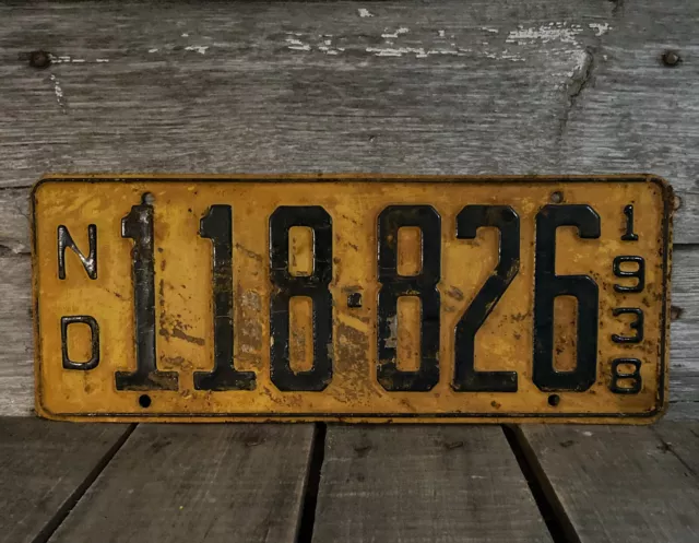 Vintage North Dakota License Plate 1938 License Plate #118-826 '38 ND Rusty