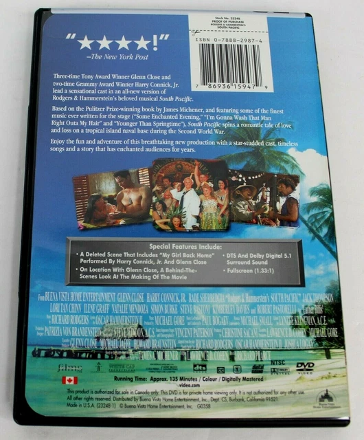 SOUTH PACIFIC DVD Glenn Close Harry Connick Jr Rogers & Hammerstein's ...