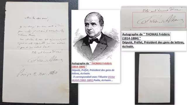 Lettre autographe signée 1860 THOMAS Frédéric (1814-1884) politicien & écrivain