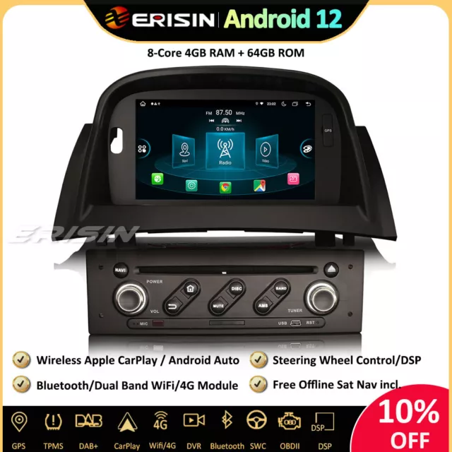 64Go Android 12 Autoradio GPS Navi DVD TNT DAB CarPlay RDS pour Renault Megane 2