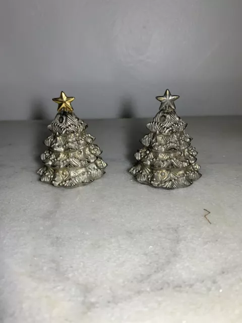 Godinger Silver Plated Christmas Tree Salt & Pepper Shakers Vintage 1990's