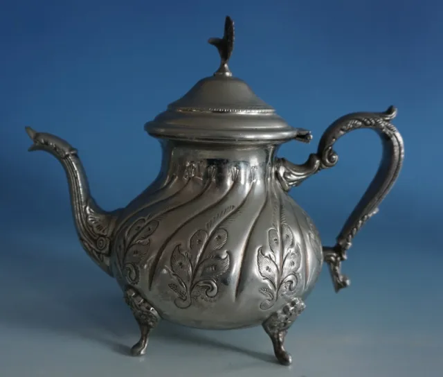 Uralte Antik Teekanne Kanne Metall versilbert schwer um 1900  (1123-022)