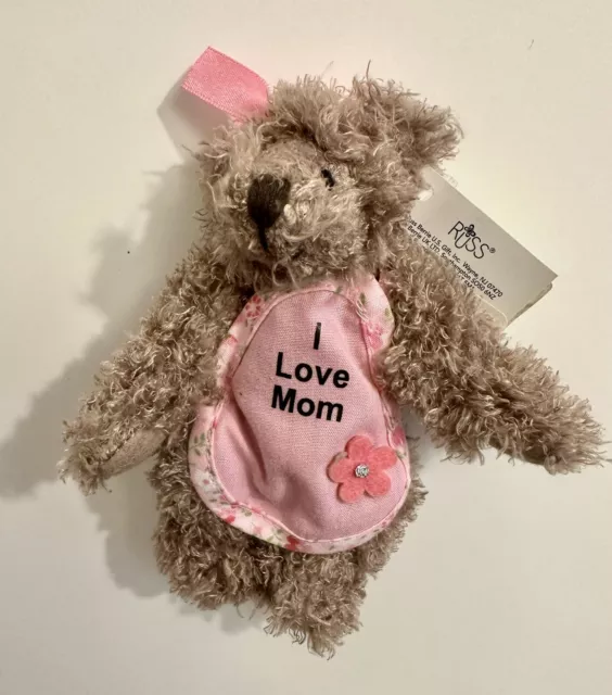 Vintage Y2K RUSS Berrie Teddy Bear “I Love Mom” Apron Soft Plush Moveable 5” NWT 3