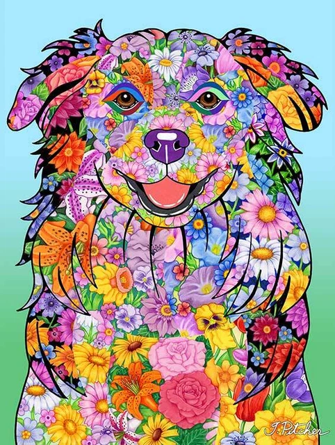 Flowers House Flag - Australian Shepherd 96059