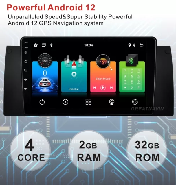 For BMW E39 E53 M5 Car Stereo Radio 9'' Android 12 HD GPS Carplay DSP Wifi Navi 3