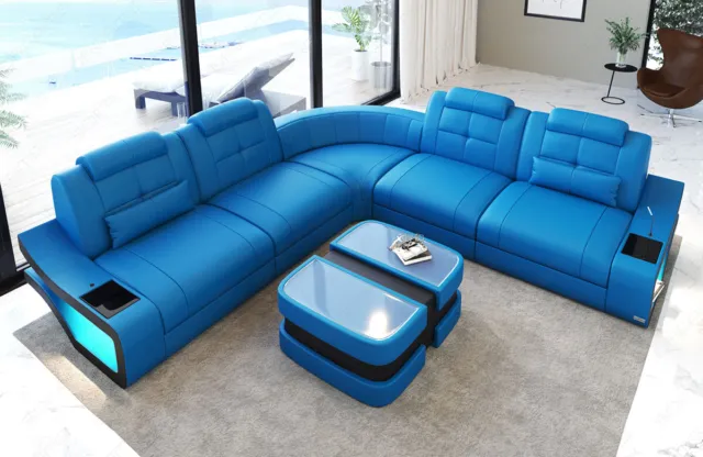 Sofa Corner Couch Designersofa Elena L Shape Long Leather Luxury LED