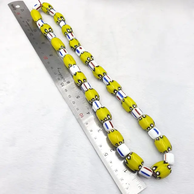 BEAUTIFUL OLD AFRICAN Yellow Blue GLASS Vinatge BEADS 17-14MM