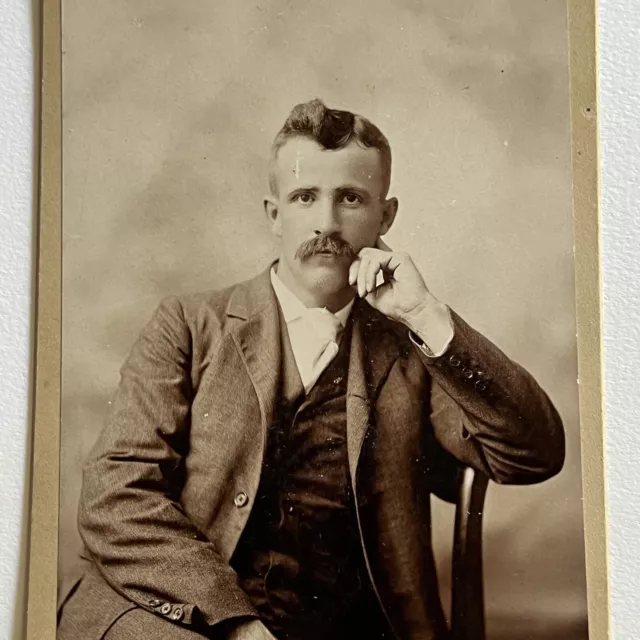 Antique Cabinet Card Photograph Handsome Charming Man Watertown NY ID On Back