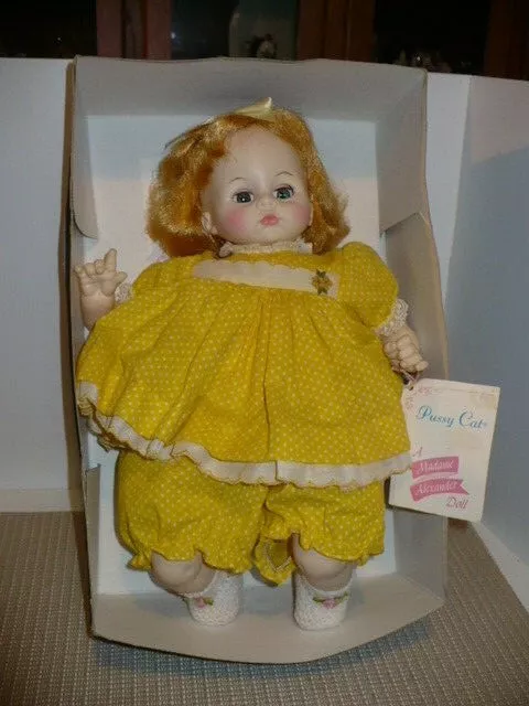 Vintage IOB Madame Alexander "Pussycat" Baby Doll Blonde Yellow Dress EUC