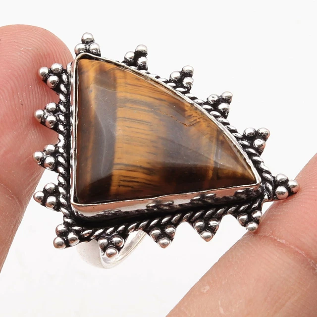 Tiger Eye Sterling Silver Plated Ring US 7.5 Gemstone Jewelry W11333