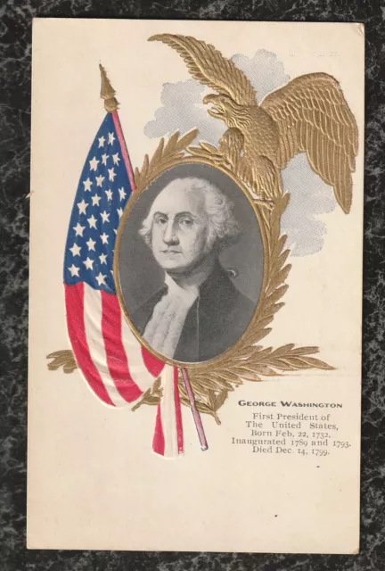 UDB Washington's Birthday Postcard 1905 Embossed Gilded President USA Unposted