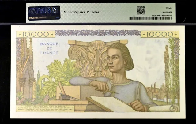 France 10,000 Francs Pick# 132d 1951-56 PMG 30 Very Fine banknote 2