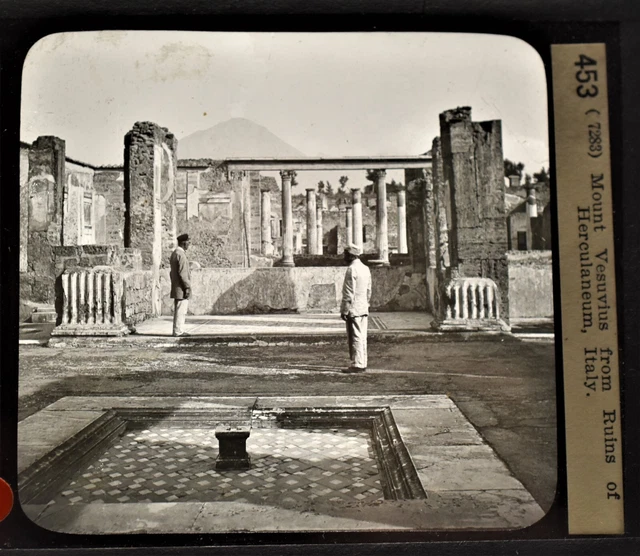 4-453 Magic Lantern Glass Slide Photo Mount Vesuvius Ruins Herculaneum Italy