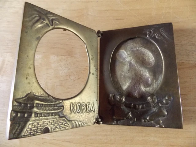Vintage Antique Brass Double Picture Frame Korea Era
