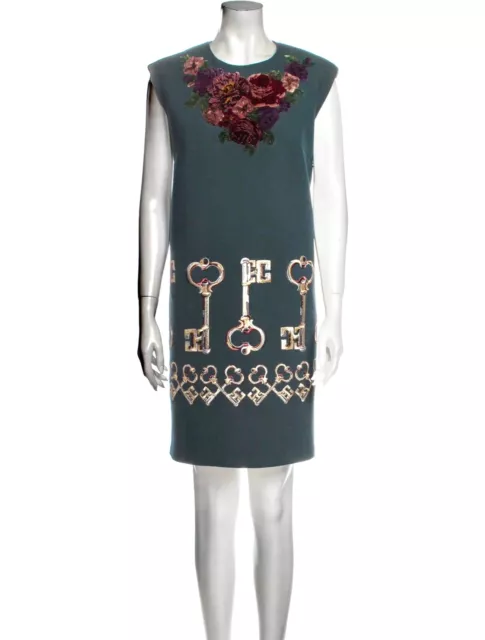 Dolce Gabbana  Keys and Roses Velvet embroidered wool dress IT 42