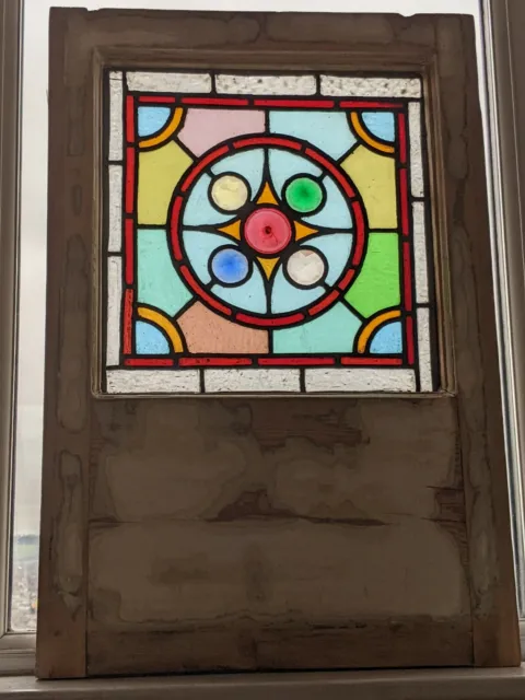 Rare Victorian Stained Glass Panels Featuring Multifaceted Glass Jewels