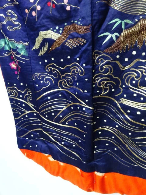 Japanese Kimono Uchikake Luxurious Wedding Embroidery Pure Silk Crane Navy K143 5