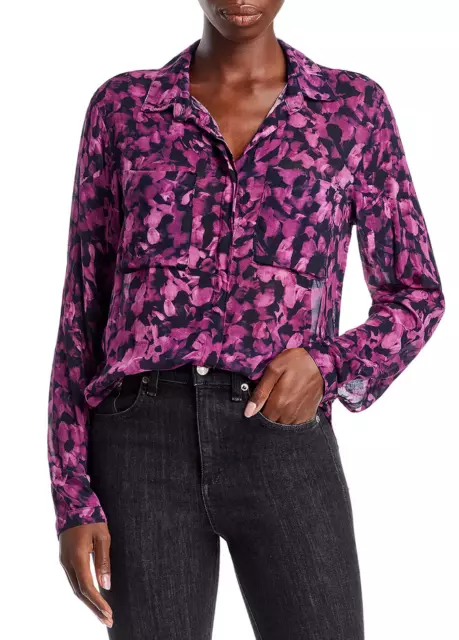 Bella Dahl Hipster Floral Print Button Down Shirt Purple Size S 3059