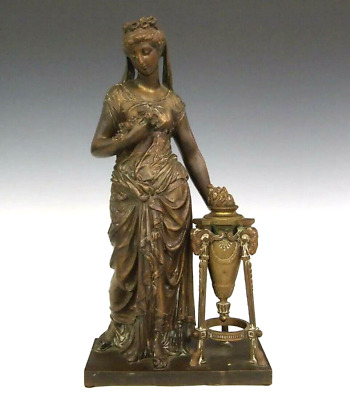 French 19th Century Eutrope Bouret Bronze Figure Statue Woman With Flowers & Urn