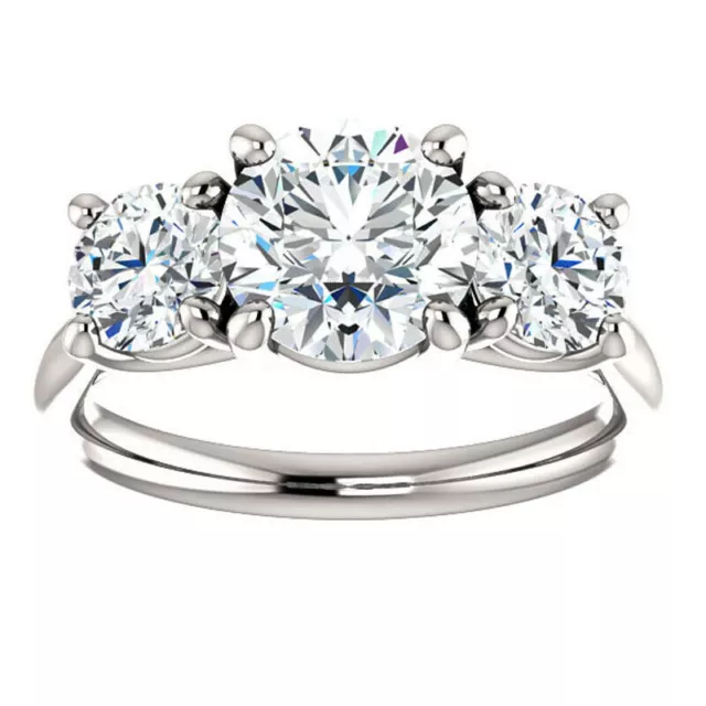 2.30 Ct Round Cut Lab-Created Diamond Three-Stone Engagement Ring In 925 Silver