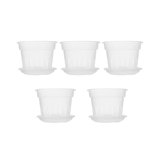 BestAlice Confezione Da 5 Vasi Per Orchidee Trasparenti 15,2 Cm Con Fori E Sottovasi - Plastica PP Resistente Per Rinvaso E Drenaggio Ottimale - 3