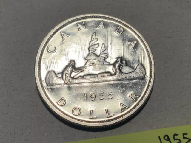 1955 Canada 1$ Silver Dollar / 80% Silver High Grade Coin